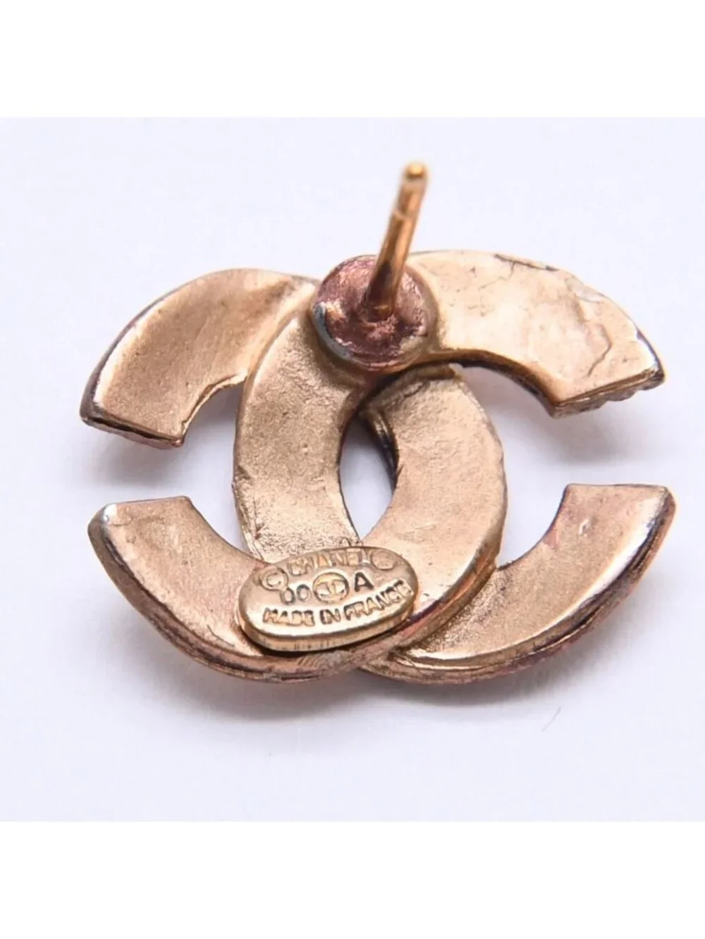 Chanel CC Logo Shape Stud Earrings Rib Texture 00 Gold Metal